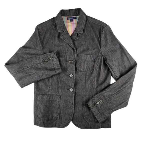 LANDS' END Women's Jean Jacket Size 10 Washed Black Denim - Picture 1 of 7